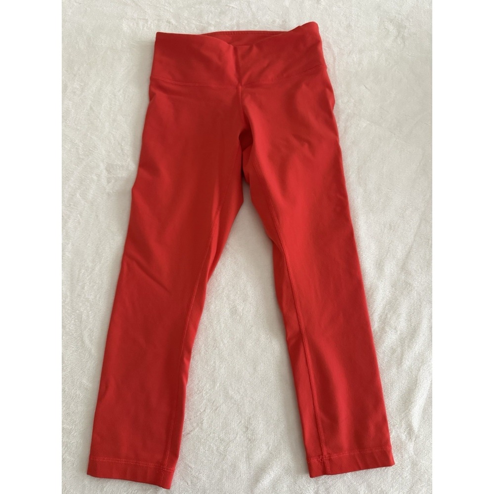 Lululemon Wunder Under High Rise Red Leggings Cropped Yoga Workout Size 4